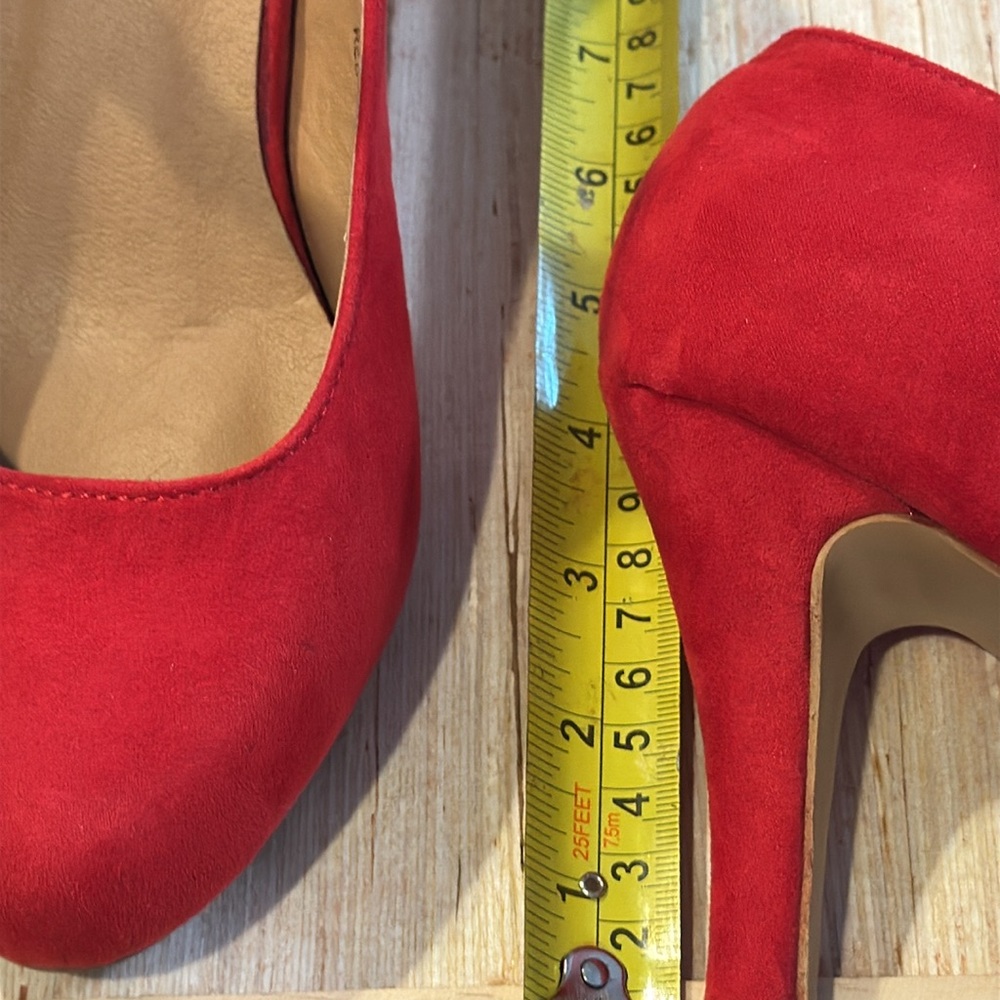 Suede Red Mary Jane Heels - Picture 11 of 15
